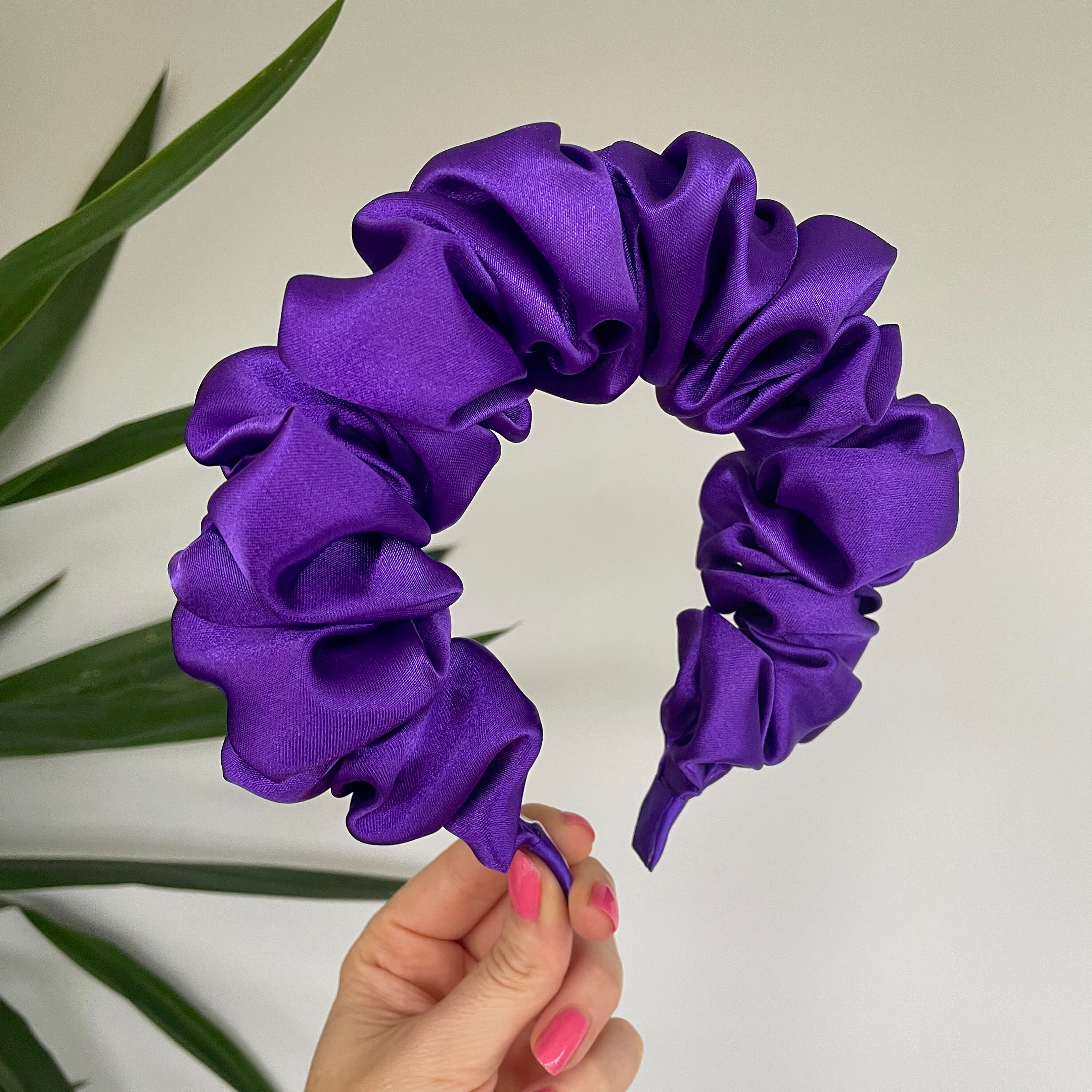Purple Satin Scrunchie Headband wedding Large Silk Scrunchie in Royal Purple – 100% Mulberry Silk  main image 4