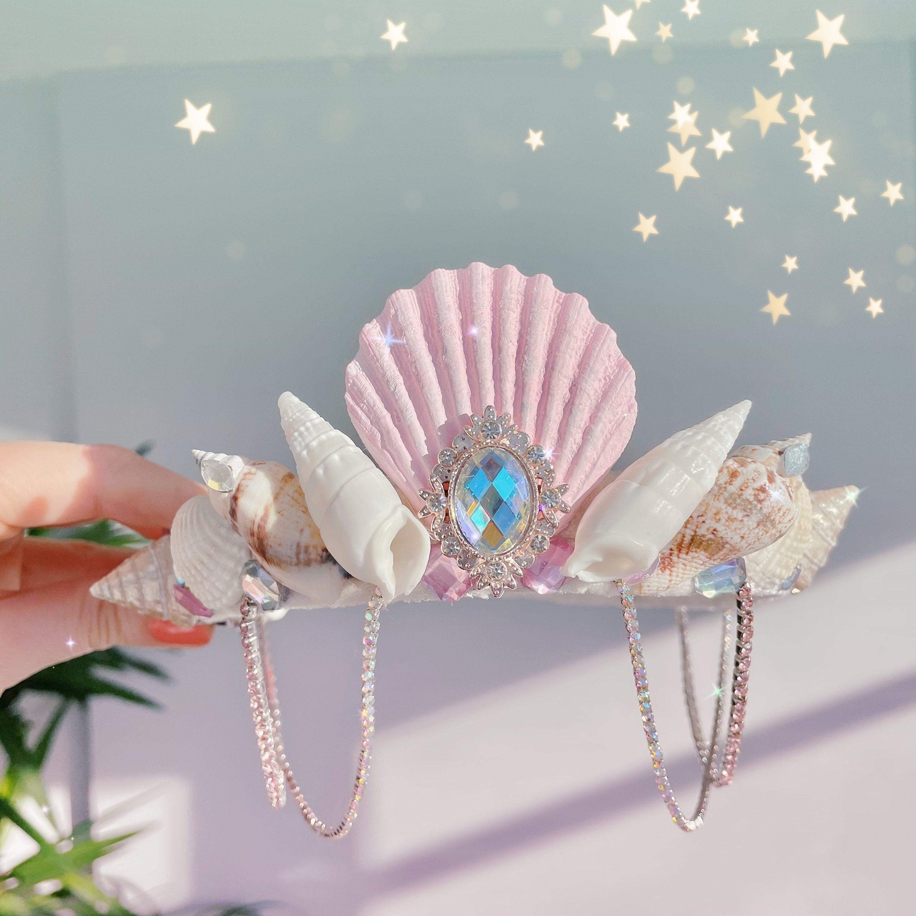 sea‘s song ハンドメイド　貝殻　王冠 Pink White Cream Kids Childs Mermaid Crown Hair Band Headband Sea