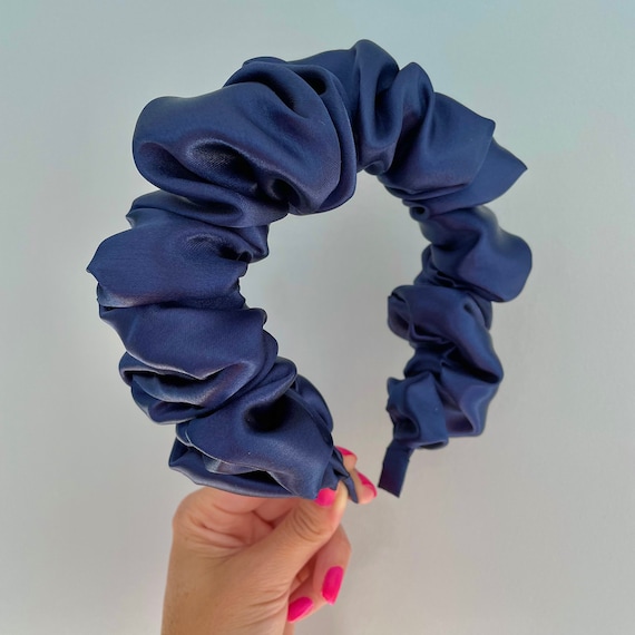 Buy Navy Blue Silk Satin Scrunchie Crown Rouched Hair Band