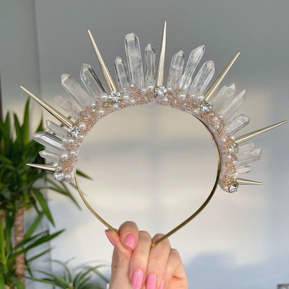 Aurelia Clear Quartz Crystal Jewel Spike Halo Crown Tiara  display picture 1