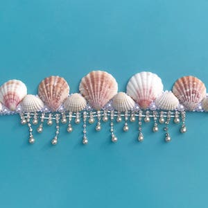 Natural White And Soft Pink Tone Sea Shell Mermaid Dangle Ivory Pearl Crown Hair Band Headband UK image 2