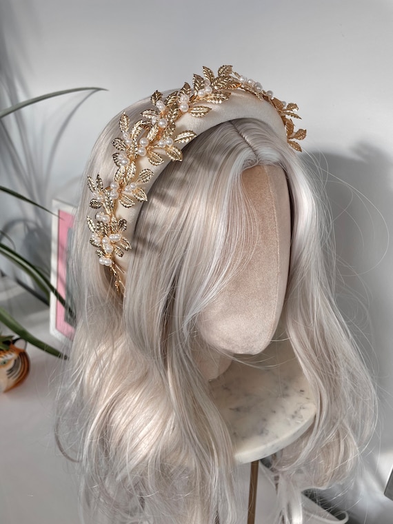 Stunning Cream Headband with Gold Details Cream Fabric Headband, Gold Pearlized Floral Headwear - Etsy main image 2