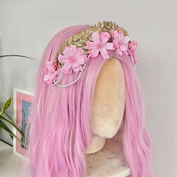 Gold Floral Pink Hairband Rainbow Floral Rhinestone Headband – Sparkling Crystal  main image 2