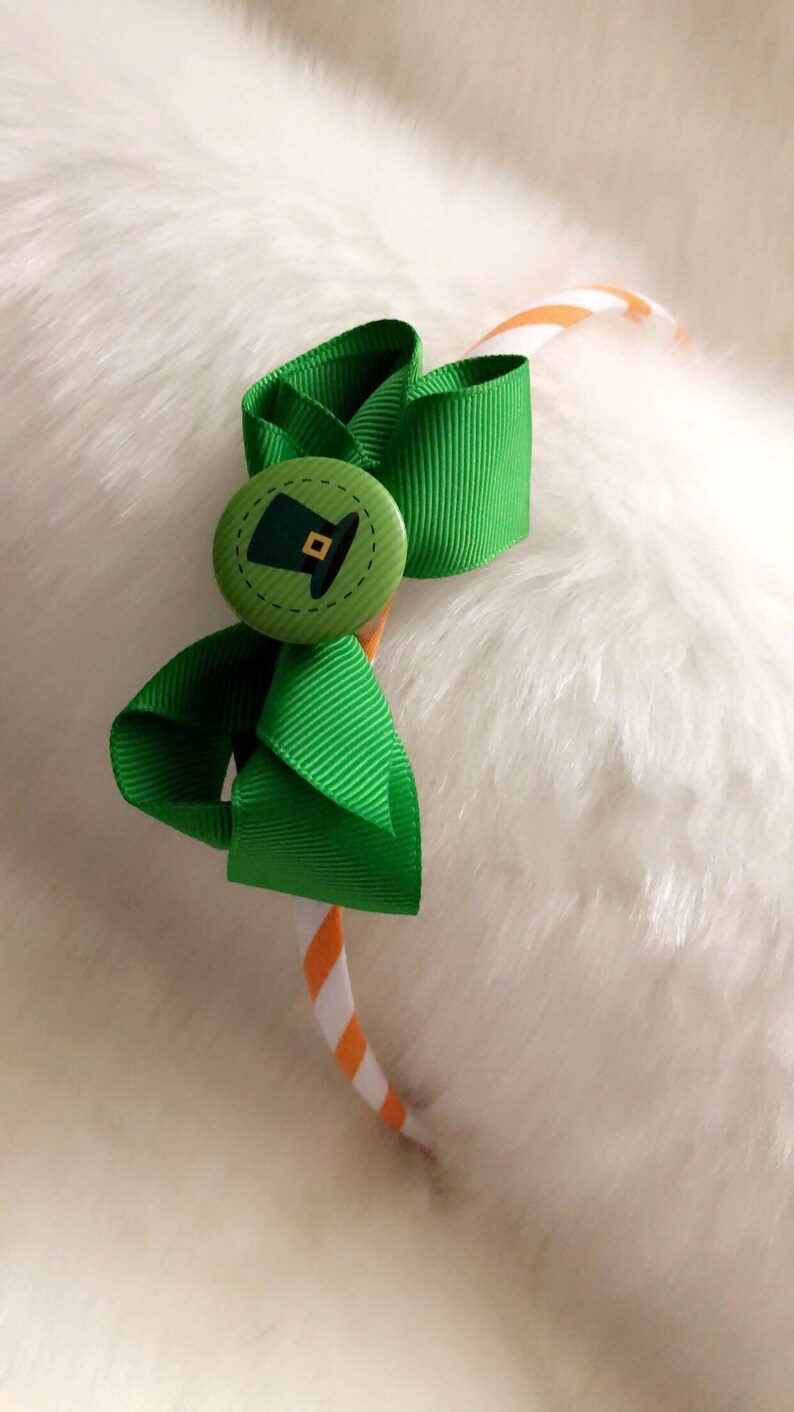 St Patrick\u2019s day hair bow kids adult headband green Irish St pattys day luck of the Irish orange clover