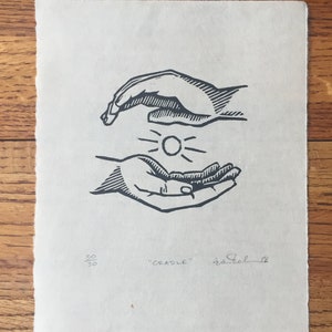 Cradle Woodcut Print