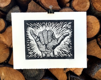 Shaka Linocut Print