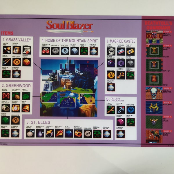 Soul Blazer - Super Nintendo - Poster/Map (FOLDED)