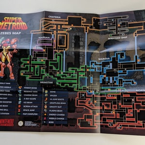 Super Metroid - Super Nintendo - Poster/Map (FOLDED)