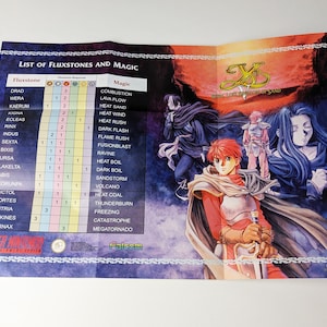 Ys V Kefin, Lost Kingdom of Sand - Super Nintendo - Affiche/Carte (PLIÉE)