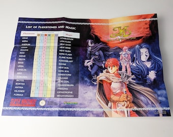Ys V Kefin, Lost Kingdom of Sand - Super Nintendo - Poster/Map (FOLDED)
