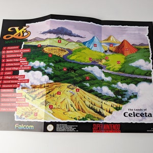 Ys IV Masque du Soleil - Super Nintendo - Affiche/Carte (PLIÉ)