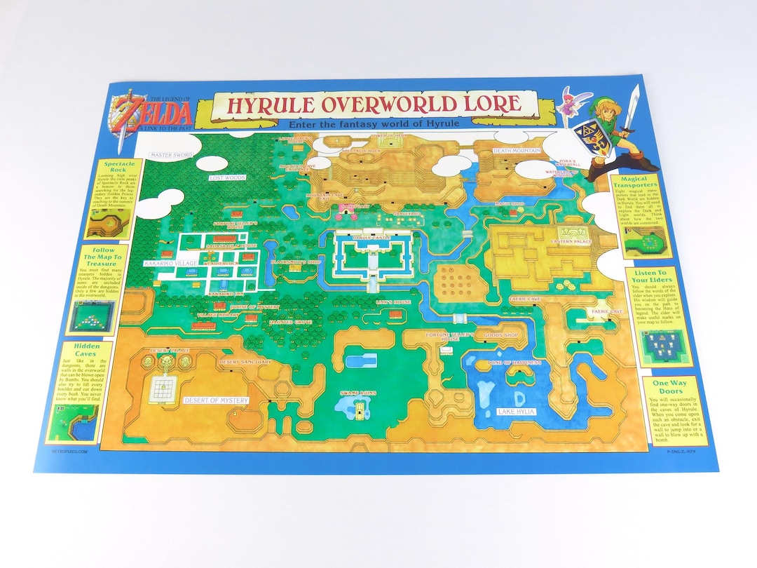 The Legend of Zelda A Link to the Past - Super Nintendo - Poster/map  (FOLDED) - Etsy