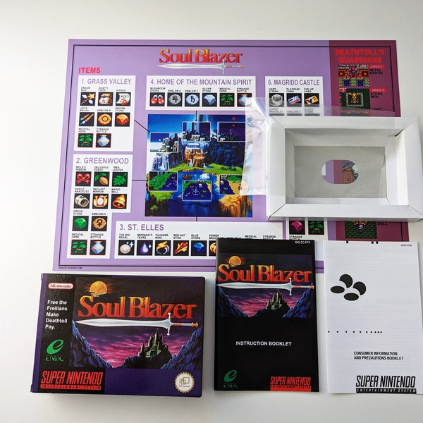 Soul Blazer - Super Nintendo - Complete Pack Box, Manual, Poster, Inner tray (No Game)