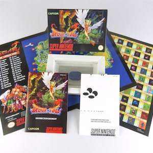 Può includere: Set scatola del gioco Breath of Fire Super Nintendo. Include la scatola del gioco, il libretto di istruzioni, la mappa e altri inserti. L'artwork della scatola presenta un personaggio alato e un drago. Il gioco è per il Super Nintendo Entertainment System.