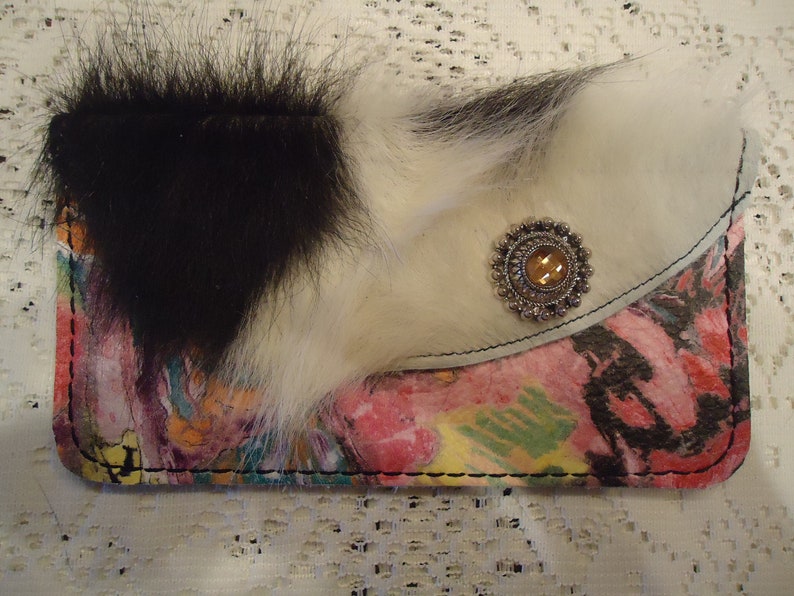 Leather Checkbook Cover Handmade Hair on Hide