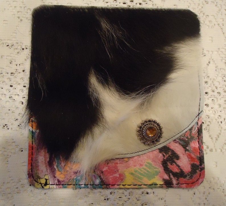 Leather Checkbook Cover Handmade Hair on Hide
