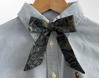 Liberty London Neck Bow for Women – Handmade Peacock Feather Print Bow Tie in Blue Tana Lawn Cotton