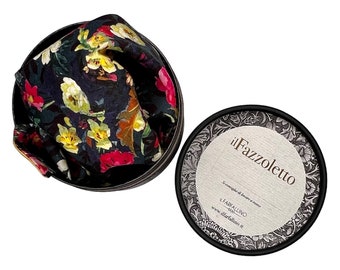 Flower Bloom pocket handkerchief, liberty London cotton, yellow silk, wedding, multicolor