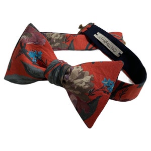 Bow tie Decadent Blooms Orange, bow tie, bow tie, silk, liberty cotton, peonies, roses, blue, wedding, self tie bow tie, handmade
