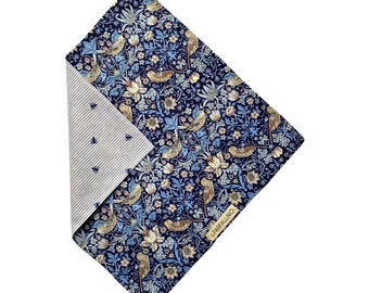 Double face pocket handkerchief, Liberty London, Morris, blue, fly, pocket square, pochette