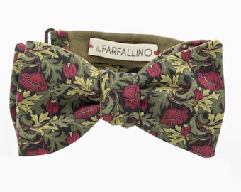Morris butterfly, bow tie, wedding, flower, green, red, flowers, bow tie, wedding, liberty london, green, poppies, art nouveau, leaves