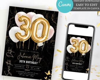 She's Thirty Birthday Invitation, Digital 30th Birthday Invitation, 30th E-Invite, 30th Birthday Evite, 30th Party Invitation, Digital evite