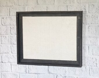 16x20" Burlap Covered Steel Metal Magnet Board in Barnwood Frame - Rustic Bulletin Board for Command Center