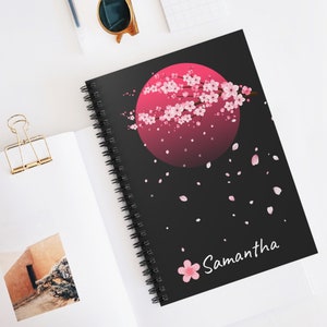 Custom Sakura Cherry Blossom Spiral Notebook Ruled Line, Customized Notebook, Personalized Journal, Japanese Kawaii Cute Aesthetic Gifts 8x6