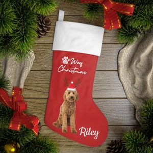 Personalized Goldendoodle Dog Christmas Stocking, Doodle Gift, Dog Lovers, Dog Pet Owners Gift Animal Home Decor Custom 7"x13"