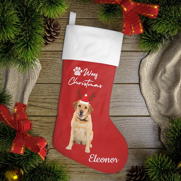 Personalized Yellow Lab Dog Christmas Stocking, Golden Labrador Retriever Gift Lab Lover Dog Owners Gift Animal Home Decor Custom Name 7x13"
