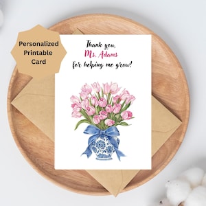 Chinoiserie Blumen Personalisierte Karte für Lehrer, Individuell druckbare Karte für Erzieher