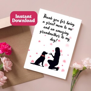 Cartão de mãe de cachorro, cartão de avó de cachorro, cartão de dia das mães para avó de cachorro, cartão de felicitações fofo e simples para mãe de animal de estimação para impressão, download instantâneo