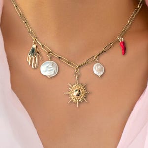 Create your Own Charms Necklace, Custom Multi Pendant Necklace, Build your Personalized Jewelry Gift for Women Gold Paperclip Chain