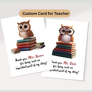 Gepersonaliseerde kaart voor leraar, uil aangepaste afdrukbare kaart voor leraar Waardering van student Goodbye Card van Graduate Professor Farewell