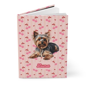 Personalized Dog Hardcover Journal, Custom Name and Dog Breed Hardcover Notebook, Cute Cherries Design, Gift for Dog Puppy Lover Owner