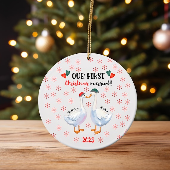 First Christmas Married Ornament, Cute Goose Geese Couple First