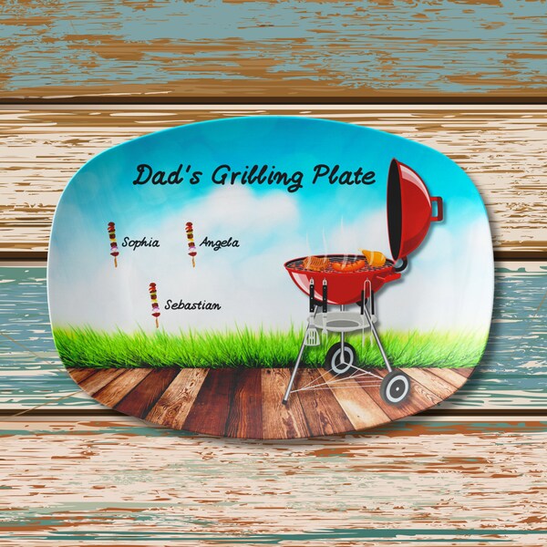 Custom Grilling Plate for Dad, Personalized Father's Day Gift from Family, Kids Names, BBQ Custom Gifts Daddy's Grandfather Present Birthday