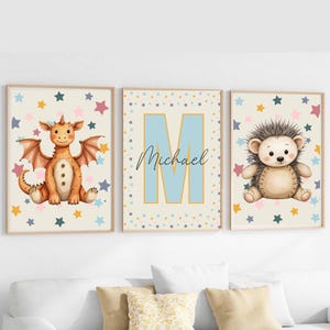 Personalized Nursery Wall Art Set: Retro Plush Animals (Digital Download