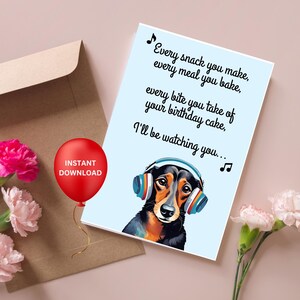Carte d'anniversaire teckel, paroles de musique drôle de chien carte pour hommes femmes enfants amoureux des animaux de compagnie, amoureux des chiens anniversaire téléchargement immédiat