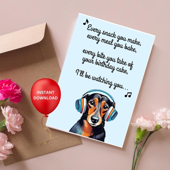 Funny Dachshund Birthday Card: Dog Lover Music Lyrics (digital