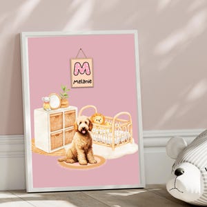 Custom Dog Nursery Wall Art, Digital Print Boy Girl Pink or Blue, Personalized Baby Initial & Name Baby Shower Gift for Mom to Be