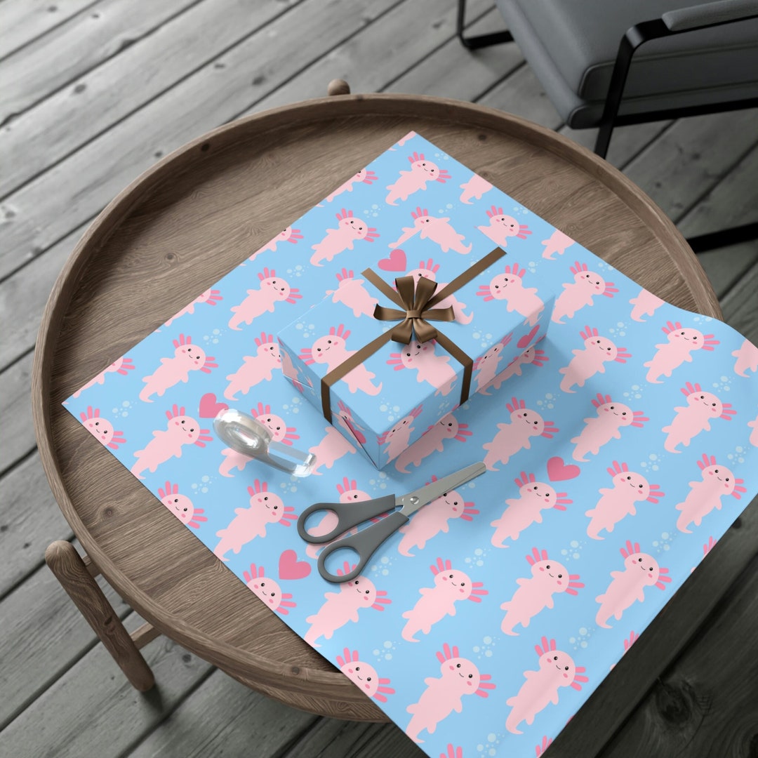 Cute Axolotl Gift Wrap Paper, Kawaii Wrapping Paper, Aesthetic 30x 20