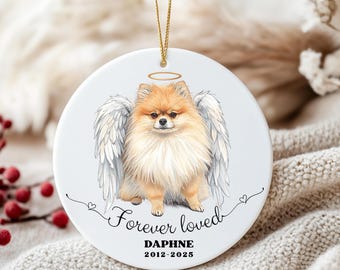 Adorno conmemorativo personalizado de Pomerania: alas de ángel, recuerdo de la pérdida de una mascota