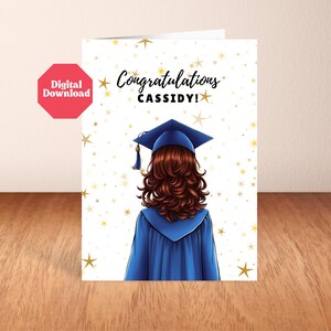 Carte de remise des diplômes personnalisée, carte de voeux imprimable avec nom personnalisé pour les diplômés seniors de l'université, lycée, promotion 2025, brune