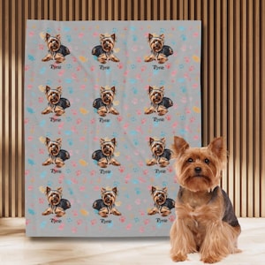 Personalized Yorkie Dog Plush Blanket, Yorkshire Terrier Owner Gift, Velveteen Plush Throw for Pet or Pet Lovers Custom Name 3 Sizes