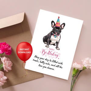 Französische Bulldogge Geburtstagskarte, süße druckbare Karten, Karte zum Thema Hund für Hundeliebhaber Geburtstag, Kinder, Frenchie Besitzer Sofort Download