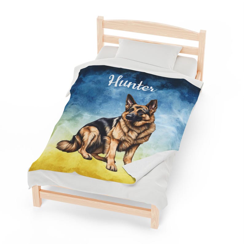 Personalized German Shepherd Dog Blanket, Plush Velveteen Blanket