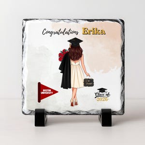 Personalized Graduation Gift, Custom Name School & Flag, Rock Slate Plaque w/ Stand, Class Of 2026 Gift for Daughter, Son, Senior Graduate