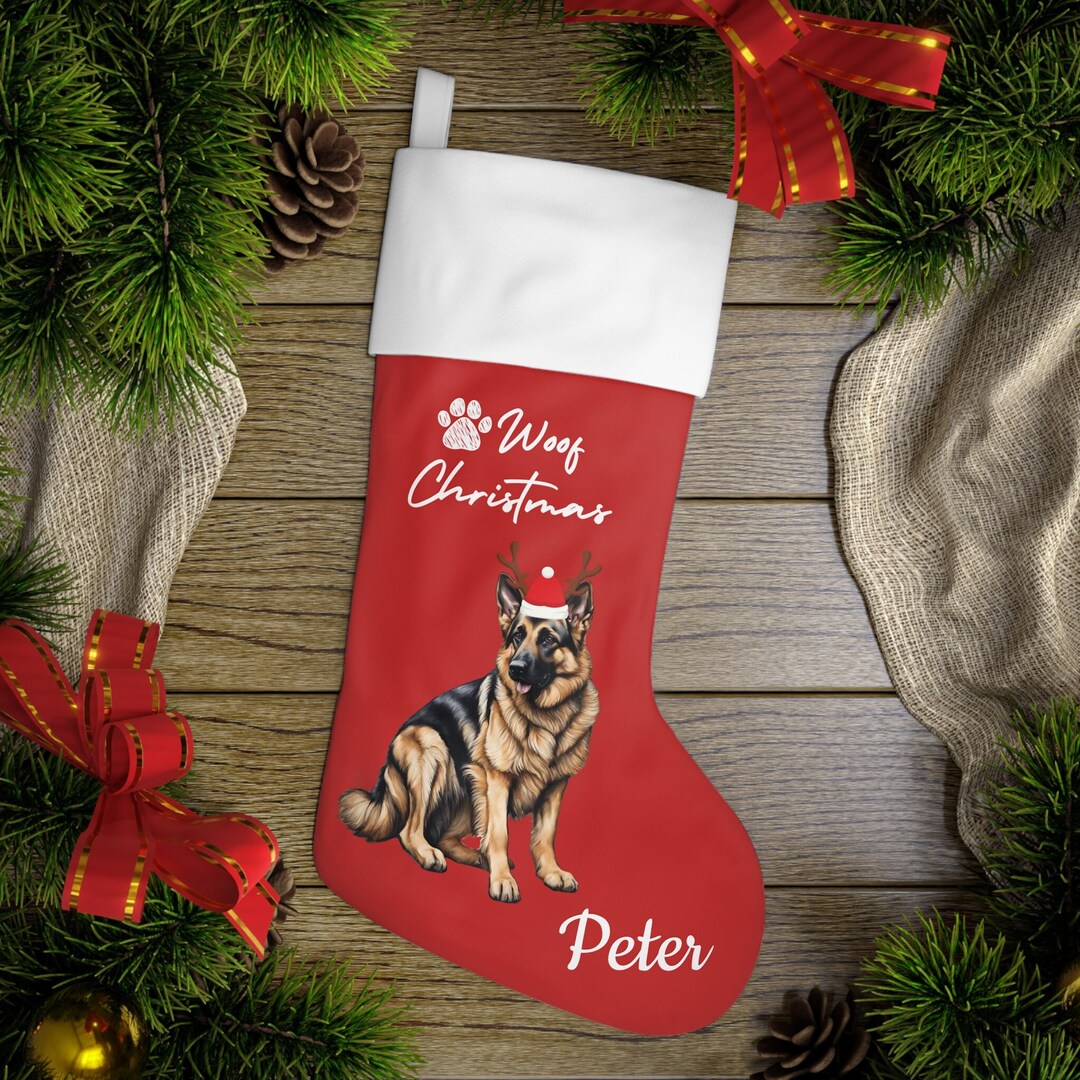 Personalized German Shepherd Dog Christmas Stocking, Christmas Puppy