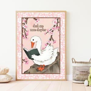 Reading Goose Art Print, Floral Book Poster Printable, Classroom Wall Art, Gift for Readers, Book Lovers, Book Nook Decor, Reading Room